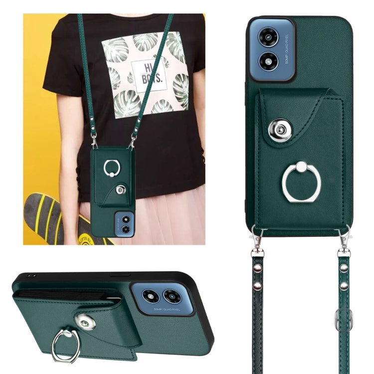 For Motorola Moto G Play 2024 5G Organ Card Bag Ring Holder Phone Case with Long Lanyard(Green) by buy2fix