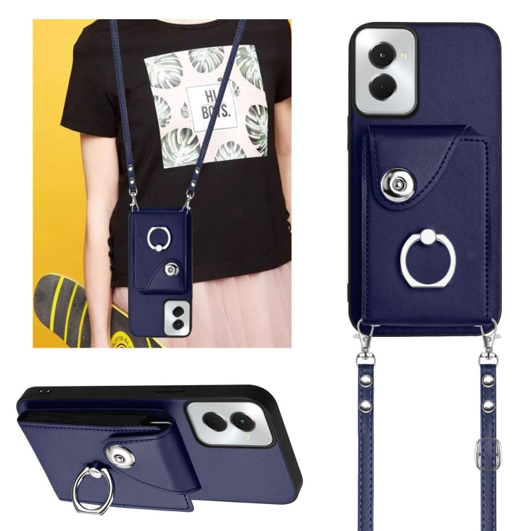 For Motorola Moto G Power 2024 5G Organ Card Bag Ring Holder Phone Case with Long Lanyard(Blue) by buy2fix