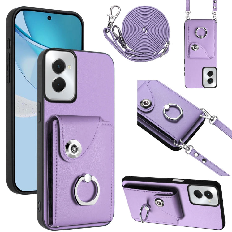 For Motorola Moto G Power 2024 5G Organ Card Bag Ring Holder Phone Case with Long Lanyard(Purple) by buy2fix