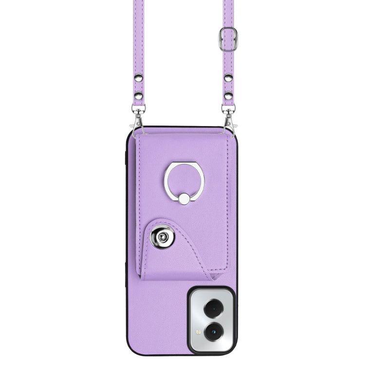 For Motorola Moto G Power 2024 5G Organ Card Bag Ring Holder Phone Case with Long Lanyard(Purple) by buy2fix