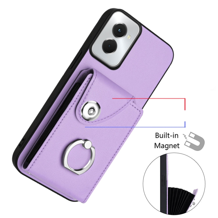 For Motorola Moto G Power 2024 5G Organ Card Bag Ring Holder Phone Case with Long Lanyard(Purple) by buy2fix