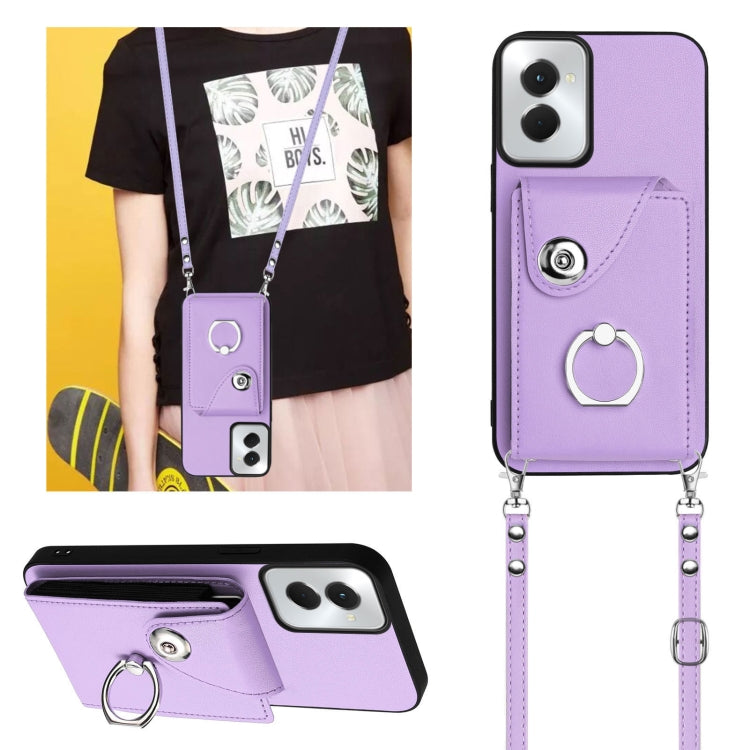 For Motorola Moto G Power 2024 5G Organ Card Bag Ring Holder Phone Case with Long Lanyard(Purple) by buy2fix