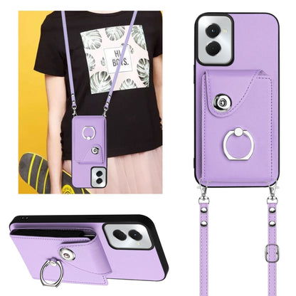 For Motorola Moto G Power 2024 5G Organ Card Bag Ring Holder Phone Case with Long Lanyard(Purple) by buy2fix