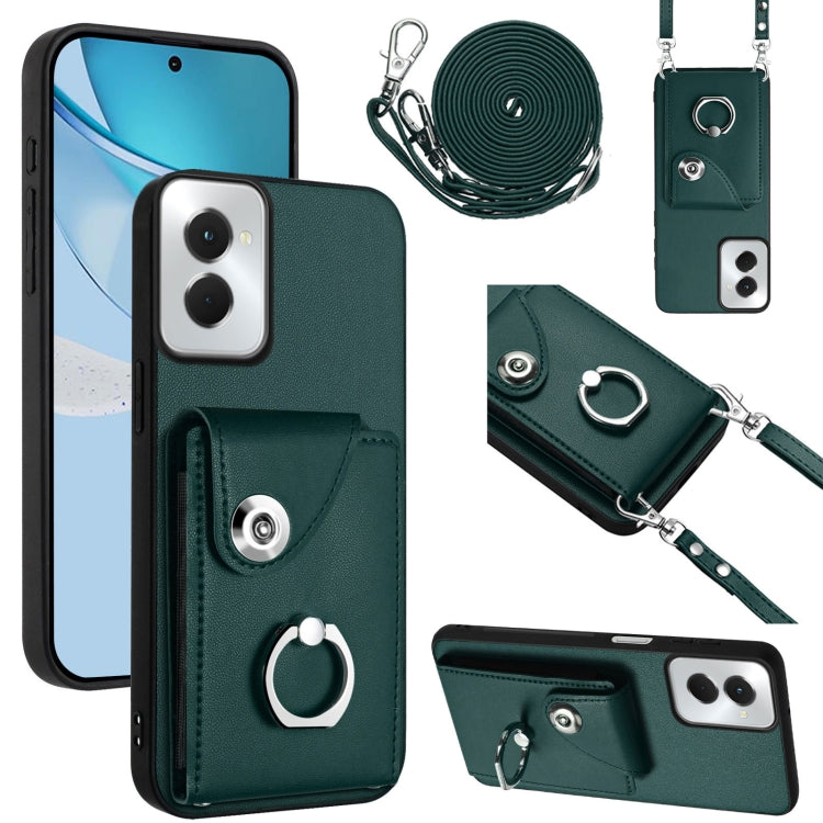 For Motorola Moto G Power 2024 5G Organ Card Bag Ring Holder Phone Case with Long Lanyard(Green) by buy2fix