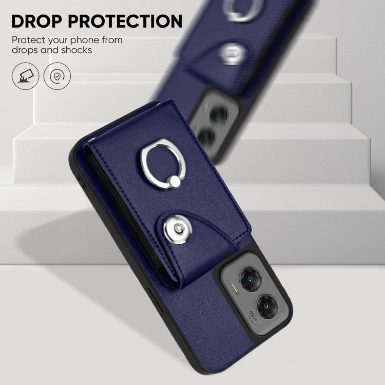 For Motorola Moto G Stylus 5G 2024 Organ Card Bag Ring Holder Phone Case with Long Lanyard(Blue) by buy2fix