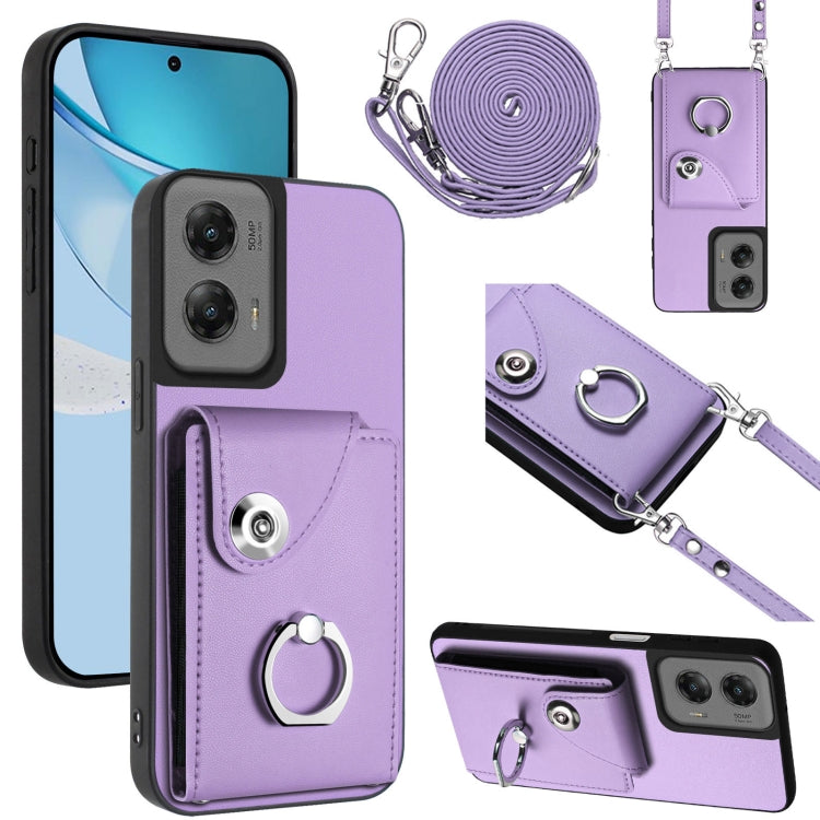 For Motorola Moto G Stylus 5G 2024 Organ Card Bag Ring Holder Phone Case with Long Lanyard(Purple) by buy2fix