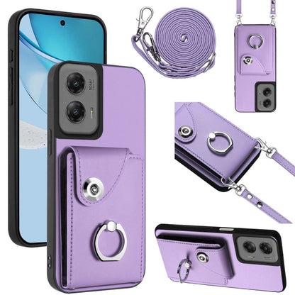 For Motorola Moto G Stylus 5G 2024 Organ Card Bag Ring Holder Phone Case with Long Lanyard(Purple) by buy2fix