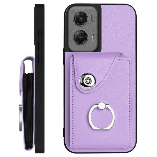 For Motorola Moto G Stylus 5G 2024 Organ Card Bag Ring Holder Phone Case with Long Lanyard(Purple) by buy2fix