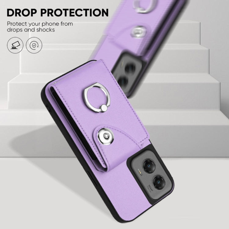 For Motorola Moto G Stylus 5G 2024 Organ Card Bag Ring Holder Phone Case with Long Lanyard(Purple) by buy2fix