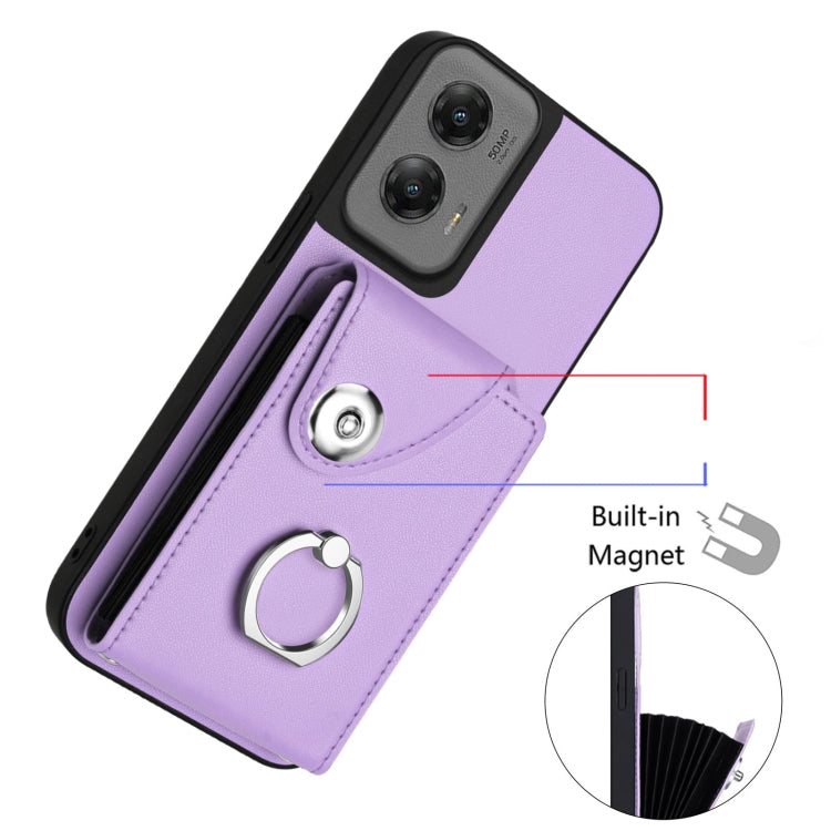 For Motorola Moto G Stylus 5G 2024 Organ Card Bag Ring Holder Phone Case with Long Lanyard(Purple) by buy2fix