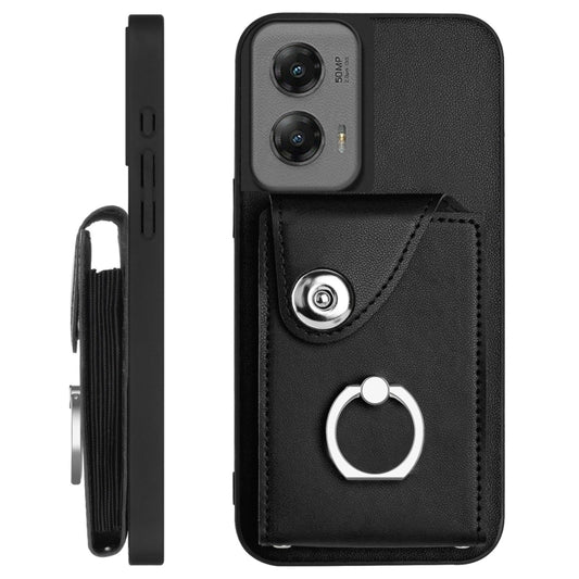 For Motorola Moto G Stylus 5G 2024 Organ Card Bag Ring Holder Phone Case with Long Lanyard(Black) by buy2fix