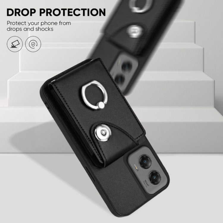 For Motorola Moto G Stylus 5G 2024 Organ Card Bag Ring Holder Phone Case with Long Lanyard(Black) by buy2fix