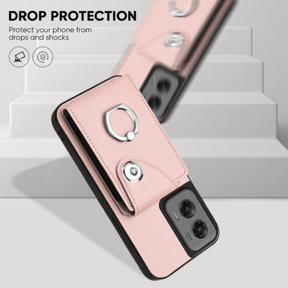 For Motorola Moto G Stylus 5G 2024 Organ Card Bag Ring Holder Phone Case with Long Lanyard(Pink) by buy2fix