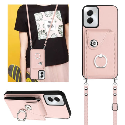 For Motorola Moto G Stylus 5G 2024 Organ Card Bag Ring Holder Phone Case with Long Lanyard(Pink) by buy2fix