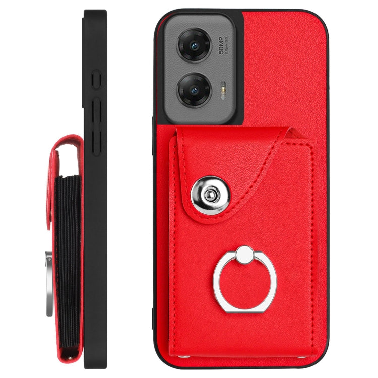 For Motorola Moto G Stylus 5G 2024 Organ Card Bag Ring Holder Phone Case with Long Lanyard(Red) by buy2fix