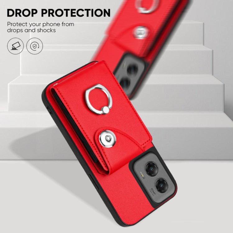 For Motorola Moto G Stylus 5G 2024 Organ Card Bag Ring Holder Phone Case with Long Lanyard(Red) by buy2fix
