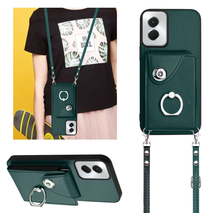 For Motorola Moto G Stylus 5G 2024 Organ Card Bag Ring Holder Phone Case with Long Lanyard(Green) by buy2fix