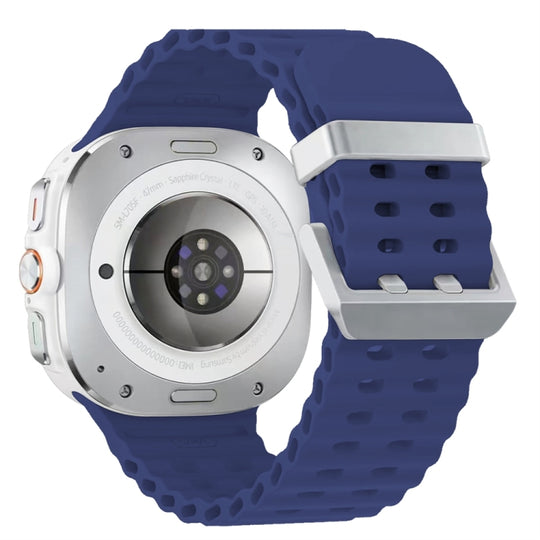 For Galaxy Watch Ultra2 2026 / 2025 / 1 2024 Ocean Dual Silver Buckle Silicone Watch Band(Dark Blue)