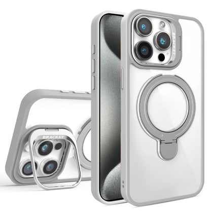 For iPhone 15 Pro Max Lens Protection & Ring Bracket MagSafe Phone Case(Grey) by buy2fix
