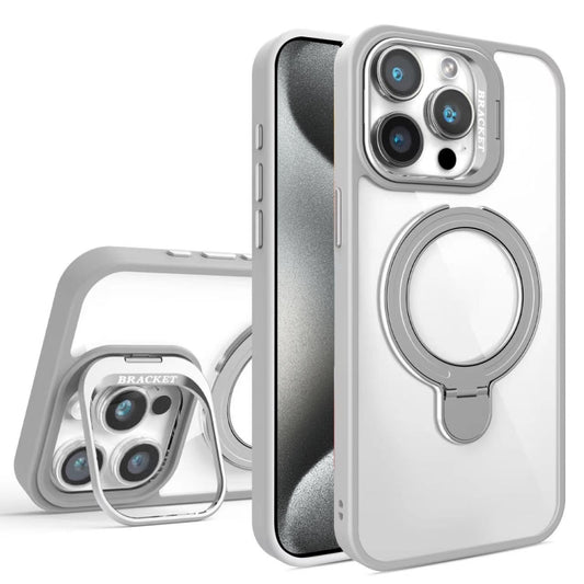 For iPhone 15 Pro Max Lens Protection & Ring Bracket MagSafe Phone Case(Grey) by buy2fix