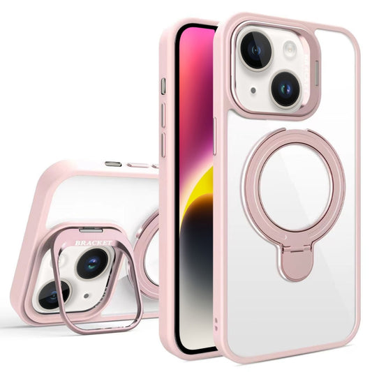 For iPhone 14 Lens Protection & Ring Bracket MagSafe Phone Case(Light Pink) by buy2fix