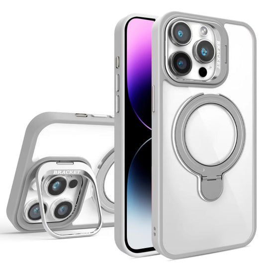 For iPhone 14 Pro Max Lens Protection & Ring Bracket MagSafe Phone Case(Grey) - iPhone 14 Pro Max Cases by buy2fix | Online Shopping UK | buy2fix