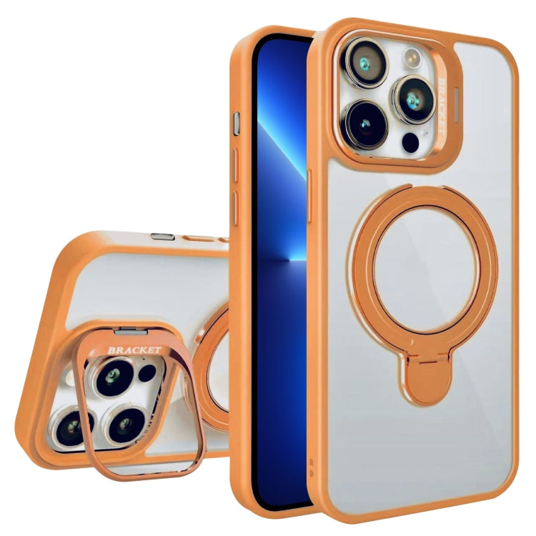 For iPhone 13 Pro Lens Protection & Ring Bracket MagSafe Phone Case(Orange) by buy2fix