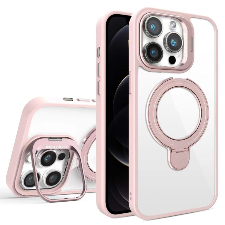 For iPhone 12 Pro Lens Protection & Ring Bracket MagSafe Phone Case(Light Pink) by buy2fix
