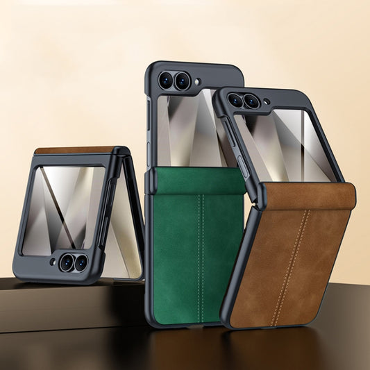 For Samsung Galaxy Z Flip6 / Flip7 FE Integrated Film Hinge Folding PU Phone Case(Grey) - Galaxy Z Flip6 5G Cases by buy2fix | Online Shopping UK | buy2fix