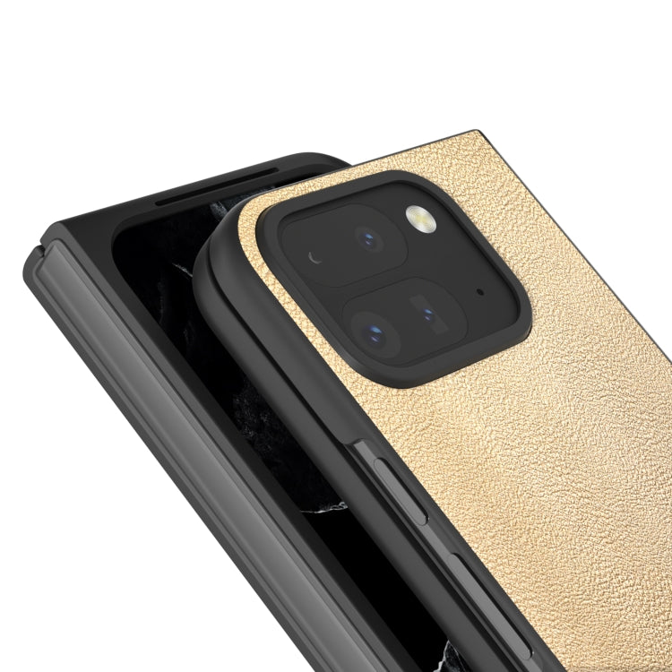 For Google Pixel 9 Pro Fold PU Leather Black Frame Full Coverage Phone Case(Gold) by buy2fix