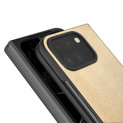 For Google Pixel 9 Pro Fold PU Leather Black Frame Full Coverage Phone Case(Gold) by buy2fix