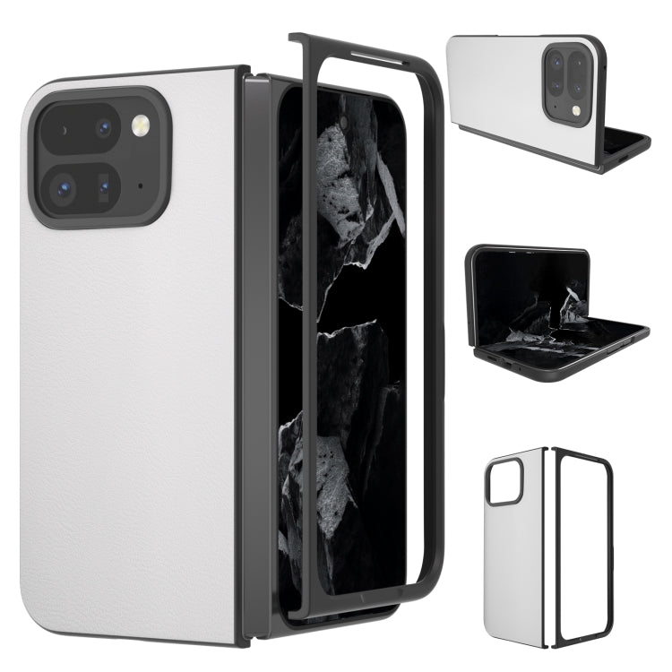 For Google Pixel 9 Pro Fold PU Leather Black Frame Full Coverage Phone Case(White) by buy2fix