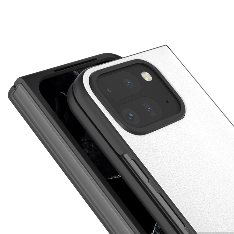 For Google Pixel 9 Pro Fold PU Leather Black Frame Full Coverage Phone Case(White) by buy2fix