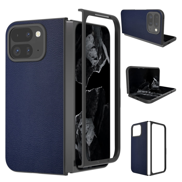 For Google Pixel 9 Pro Fold PU Leather Black Frame Full Coverage Phone Case(Dark Blue) by buy2fix