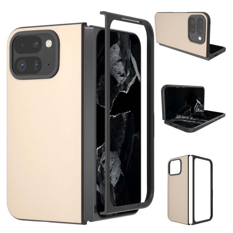 For Google Pixel 9 Pro Fold PU Leather Black Frame Full Coverage Phone Case(Peach Pink) by buy2fix