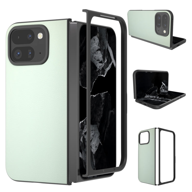 For Google Pixel 9 Pro Fold PU Leather Black Frame Full Coverage Phone Case(Light Green) by buy2fix