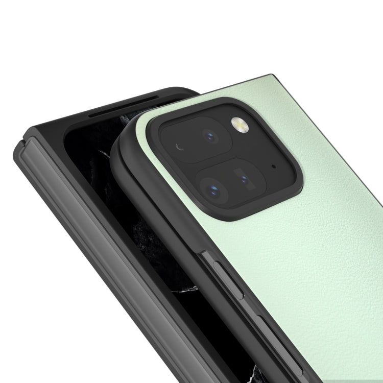 For Google Pixel 9 Pro Fold PU Leather Black Frame Full Coverage Phone Case(Light Green) by buy2fix