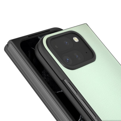 For Google Pixel 9 Pro Fold PU Leather Black Frame Full Coverage Phone Case(Light Green) by buy2fix