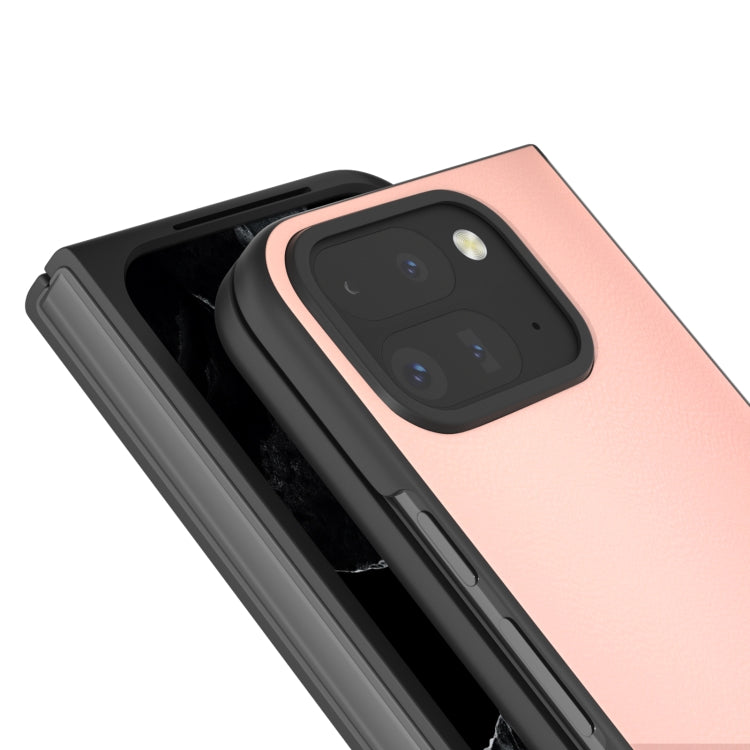 For Google Pixel 9 Pro Fold PU Leather Black Frame Full Coverage Phone Case(Light Pink) by buy2fix