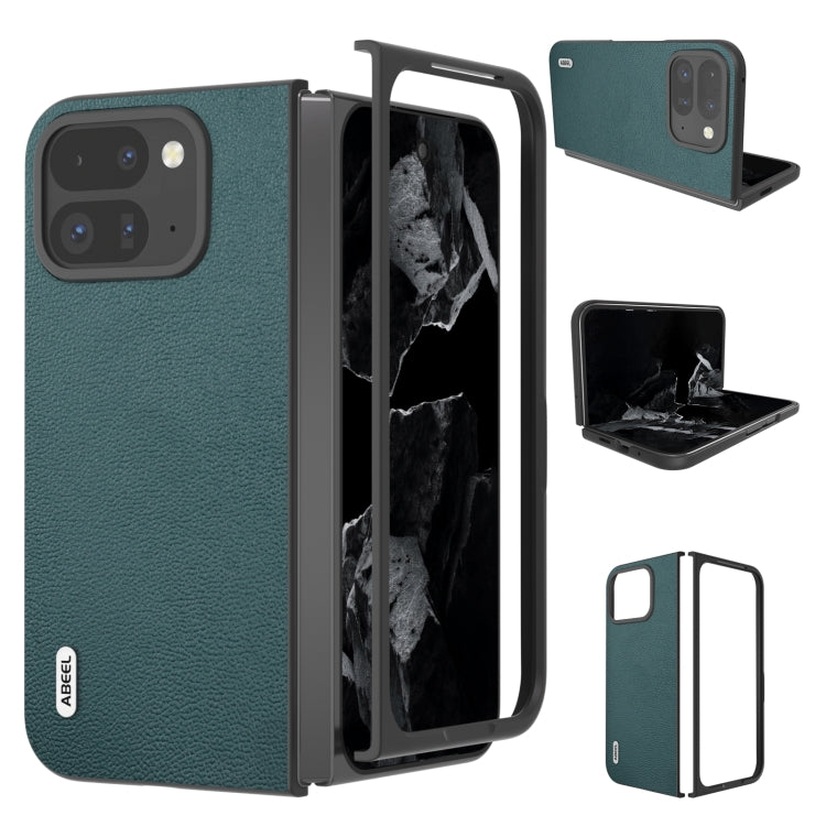 For Google Pixel 9 Pro Fold ABEEL Genuine Leather Luolai Series Phone Case(Dark Green) by buy2fix