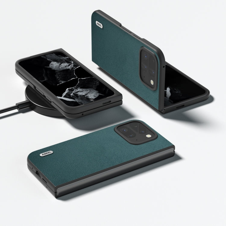For Google Pixel 9 Pro Fold ABEEL Genuine Leather Luolai Series Phone Case(Dark Green) by buy2fix