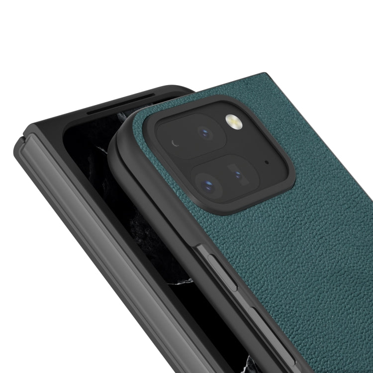 For Google Pixel 9 Pro Fold ABEEL Genuine Leather Luolai Series Phone Case(Dark Green) by buy2fix