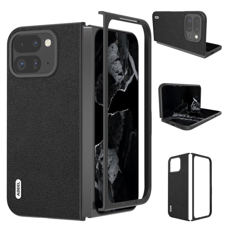 For Google Pixel 9 Pro Fold ABEEL Genuine Leather Luolai Series Phone Case(Black) by buy2fix