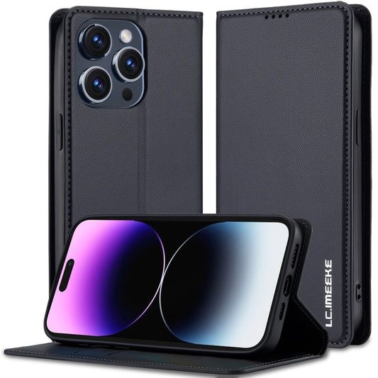 For iPhone 14 Pro LC.IMEEKE L1 Series Frosted Fine Texture PU Phone Case(Black) - iPhone 14 Pro Cases by LC.IMEEKE | Online Shopping UK | buy2fix