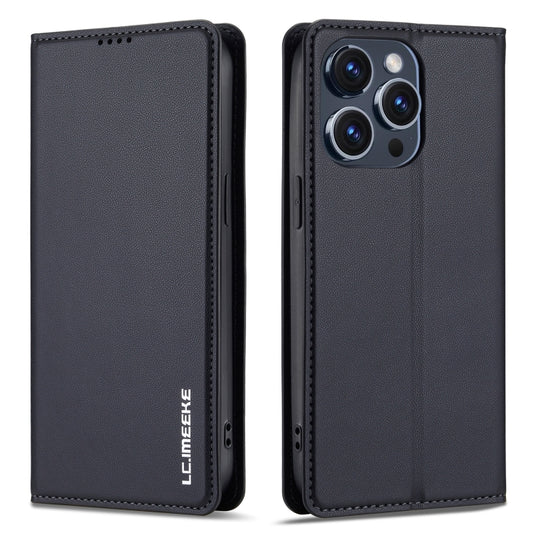 For iPhone 14 Pro LC.IMEEKE L1 Series Frosted Fine Texture PU Phone Case(Black) - iPhone 14 Pro Cases by LC.IMEEKE | Online Shopping UK | buy2fix