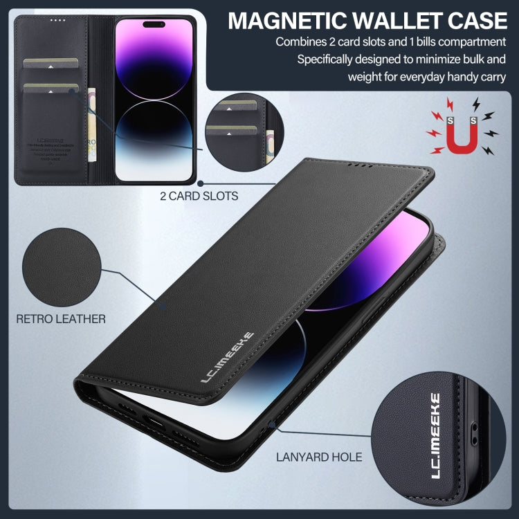 For iPhone 14 Pro LC.IMEEKE L1 Series Frosted Fine Texture PU Phone Case(Black) - iPhone 14 Pro Cases by LC.IMEEKE | Online Shopping UK | buy2fix