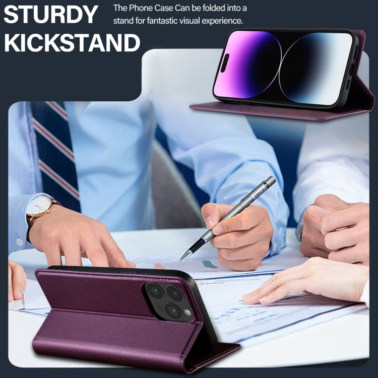 For iPhone 14 Pro LC.IMEEKE L1 Series Frosted Fine Texture PU Phone Case(Purple) - iPhone 14 Pro Cases by LC.IMEEKE | Online Shopping UK | buy2fix