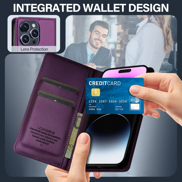 For iPhone 14 Pro LC.IMEEKE L1 Series Frosted Fine Texture PU Phone Case(Purple) - iPhone 14 Pro Cases by LC.IMEEKE | Online Shopping UK | buy2fix