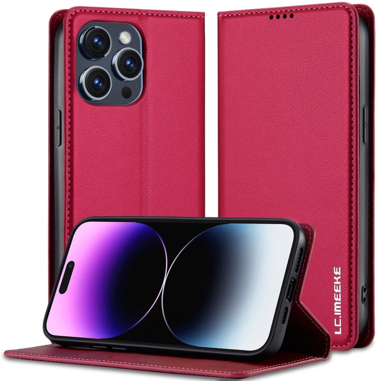 For iPhone 14 Pro LC.IMEEKE L1 Series Frosted Fine Texture PU Phone Case(Red) - iPhone 14 Pro Cases by LC.IMEEKE | Online Shopping UK | buy2fix