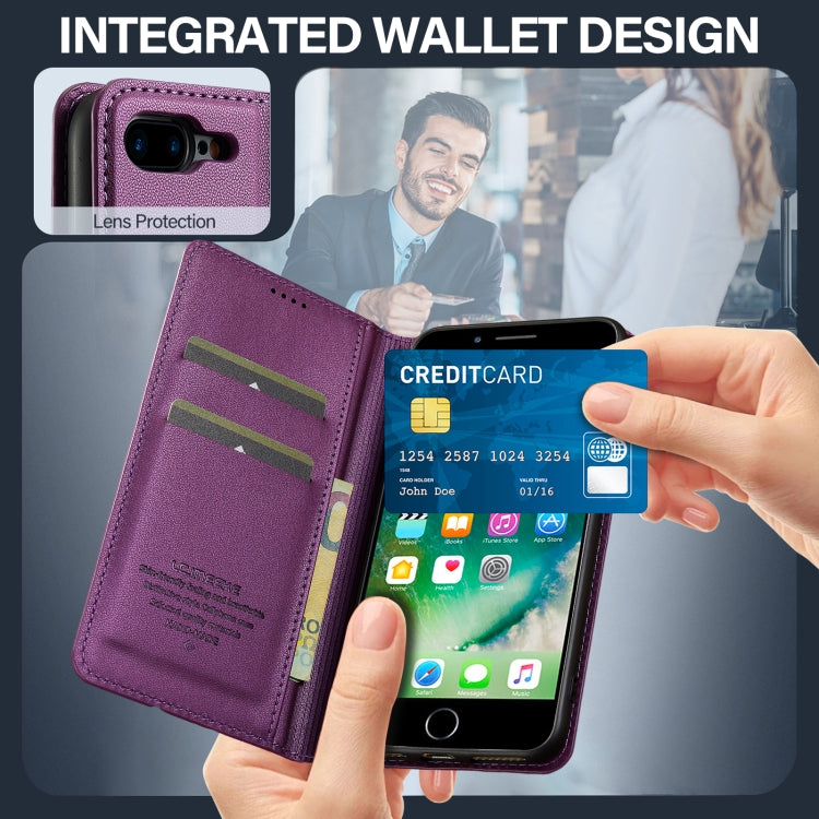 For iPhone 7 Plus / 8 Plus LC.IMEEKE L1 Series Frosted Fine Texture PU Phone Case(Purple) - More iPhone Cases by LC.IMEEKE | Online Shopping UK | buy2fix